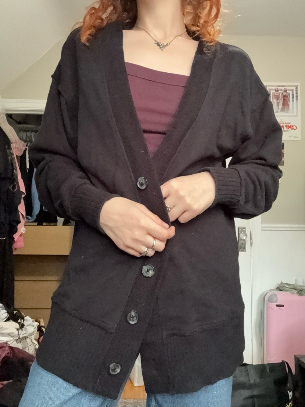 Cozy Aerie Black Button-Front Women's Cardigan Sweater